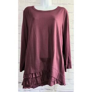 Simple Vera Vera Wang Burgundy Ruffled Hem Top Large Long Sleeves